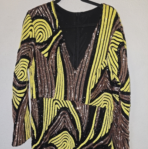 Women Colorblock Sequin Elegant Maxi Dress 3XL Plunge Side Slit Statement Piece - Picture 4 of 13